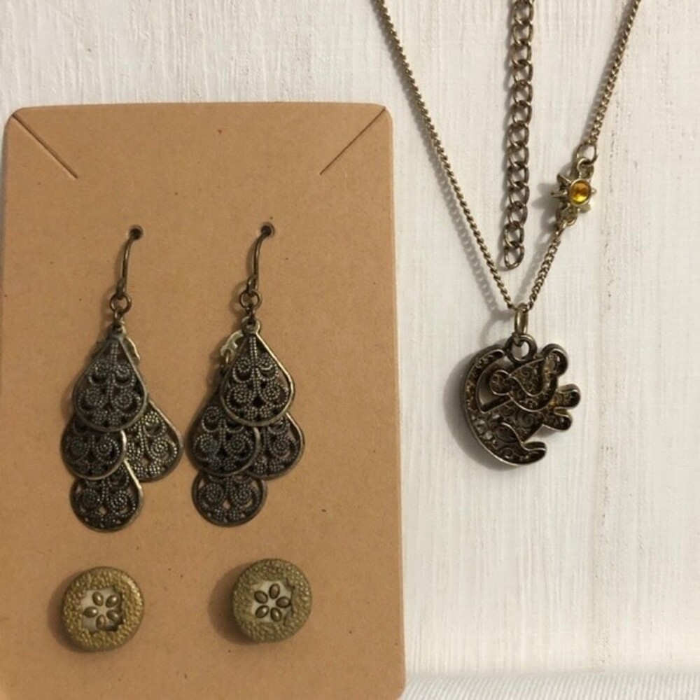 Gold Tone Tiger Necklace & Earring Pairs
